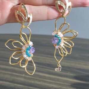 Handmade Purple Floral Drop Earrings – Romantic Boho Jewelry